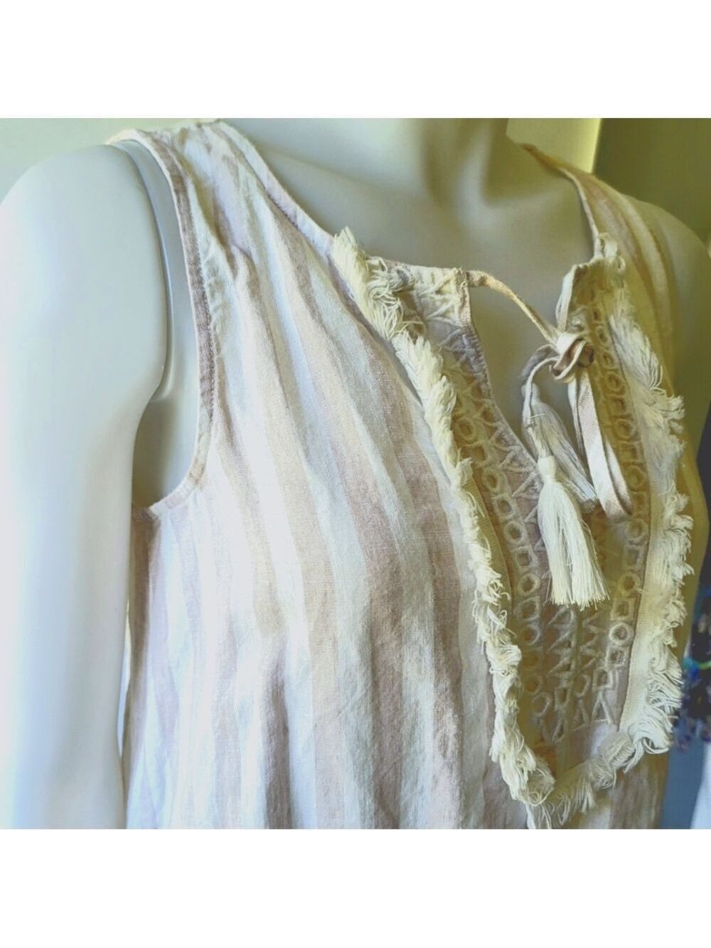 St. Tropez West Petite Sleeveless Short Striped Linen Dress XS